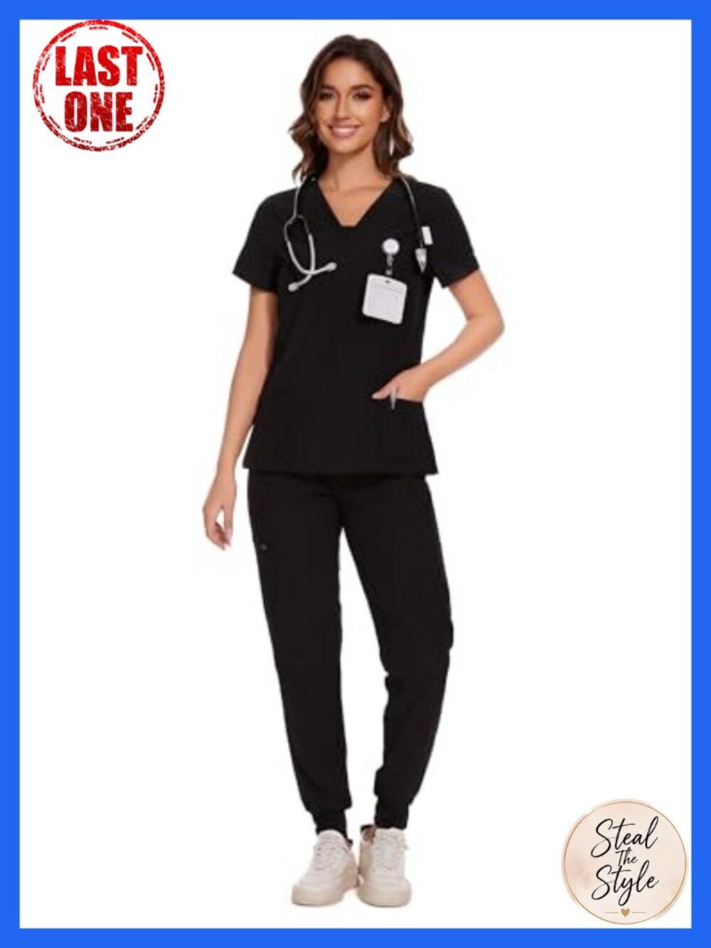 COZYFIT Womens Scrub Set V-Neck Top & Jogger Cargo Pants 10 Pockets Medical